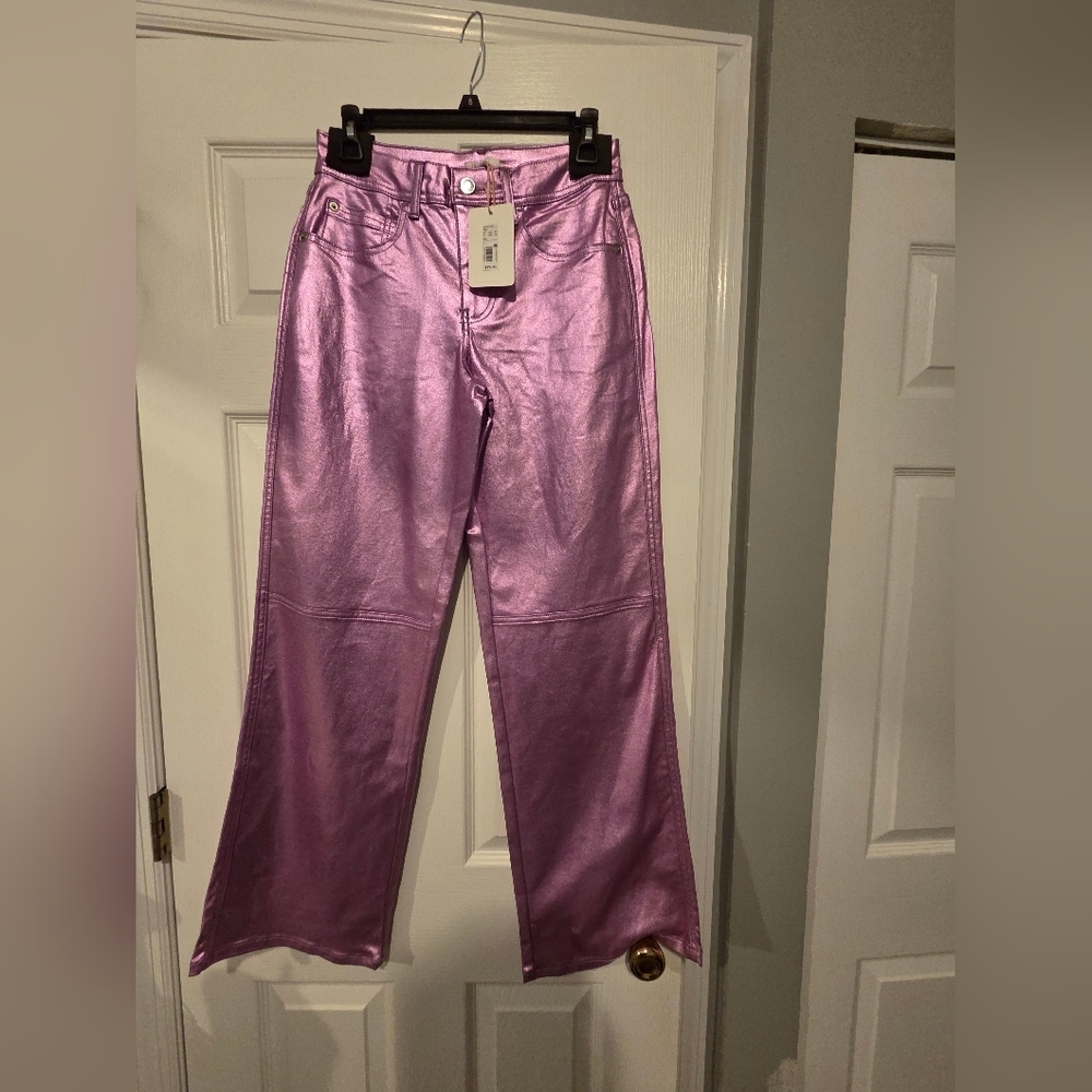 NWT-Gianni Bini-Shiny Metallic Pink Wide-Leg Pants